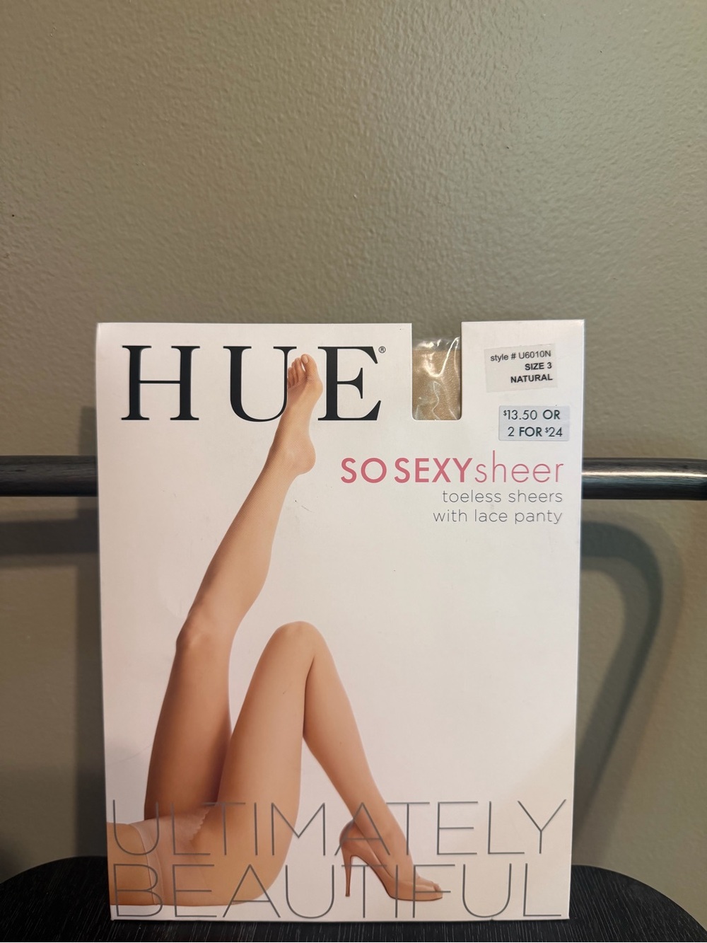 HUE So Sexy Sheer Toeless Pantyhose Lace Panty Size 3 Natural NIP